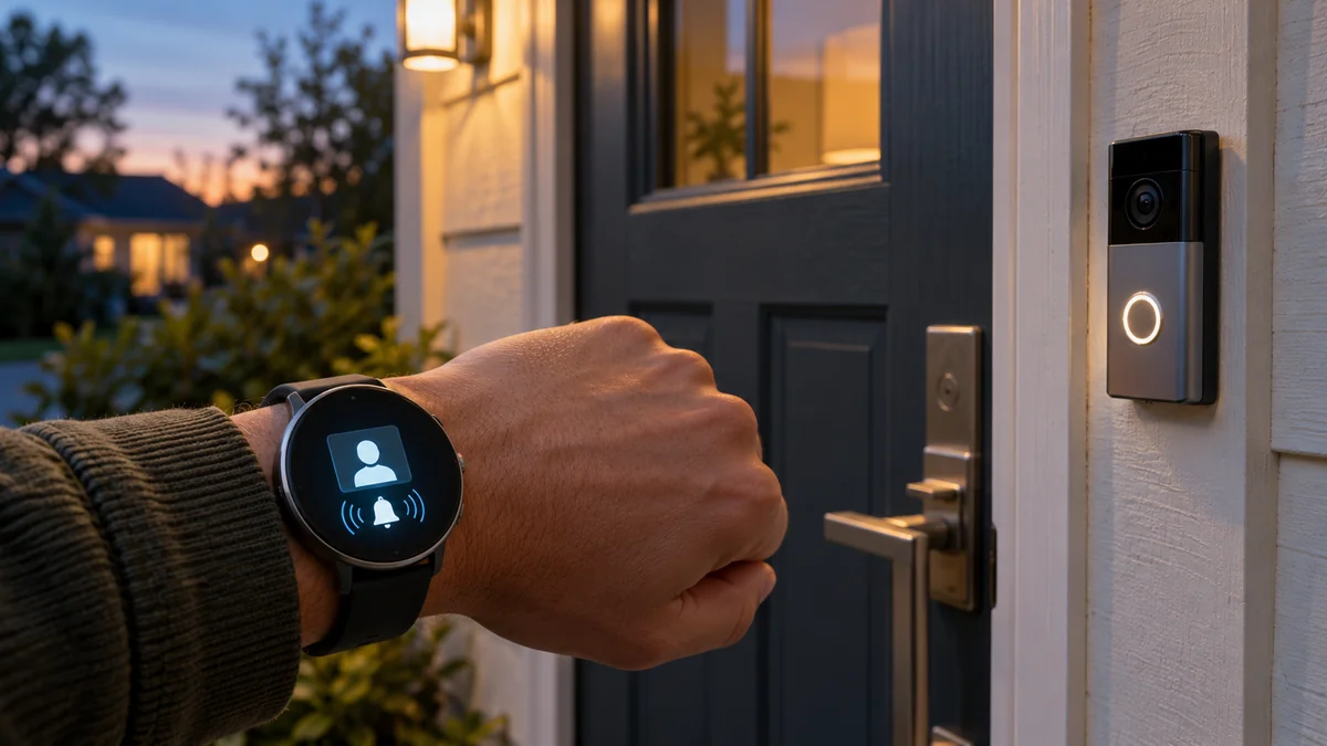 Does Ring Doorbell work with Samsung Watch shown by a doorbell alert on a round smartwatch