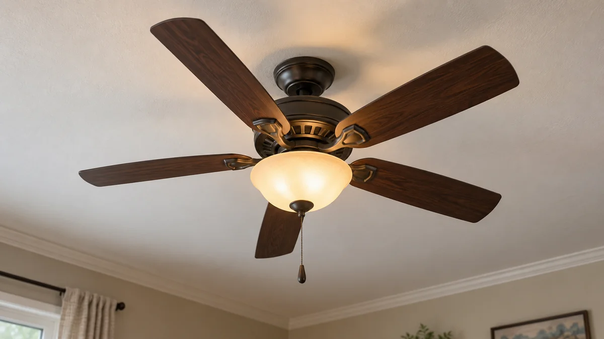 ceiling fan hums but won't spin while its light remains on and five blades stay still