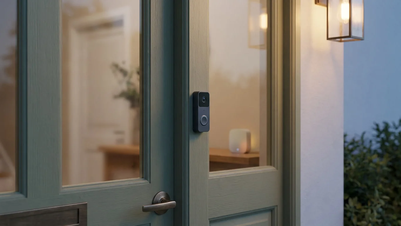 A video doorbell beside a front door showing does smartthings work with ring compatibility