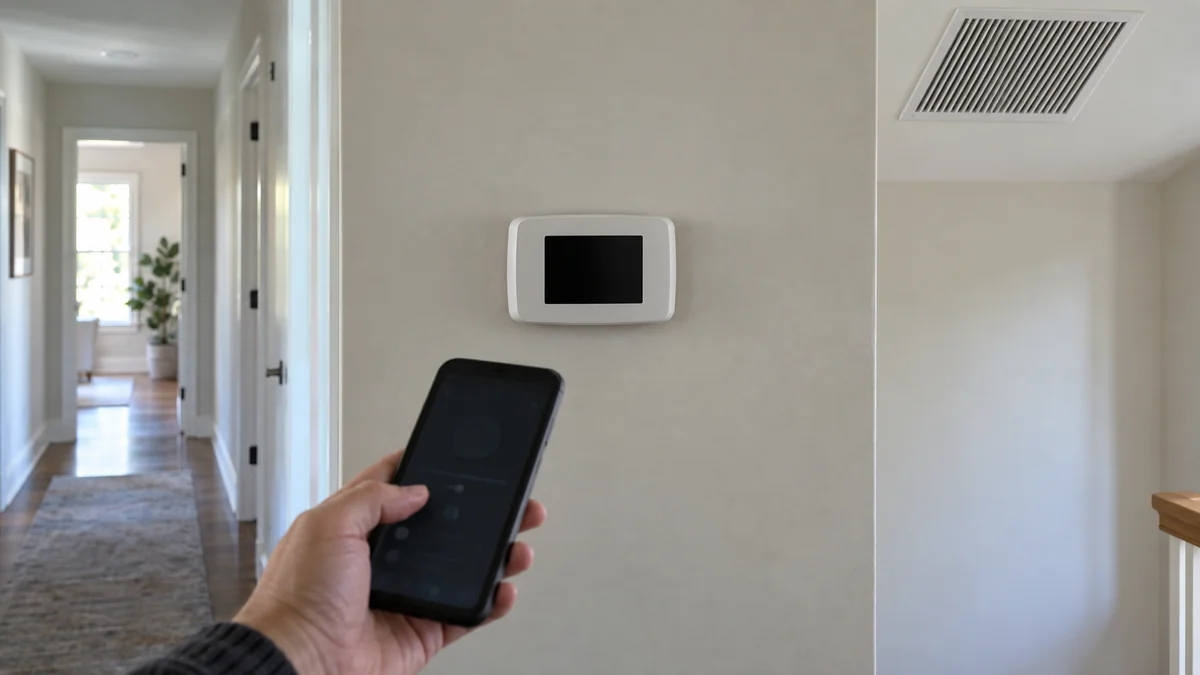 Smart thermostat with a blank screen on a wall