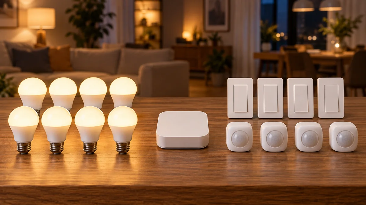 How many devices can Hue Bridge support shown as smart lights and controls grouped around one hub