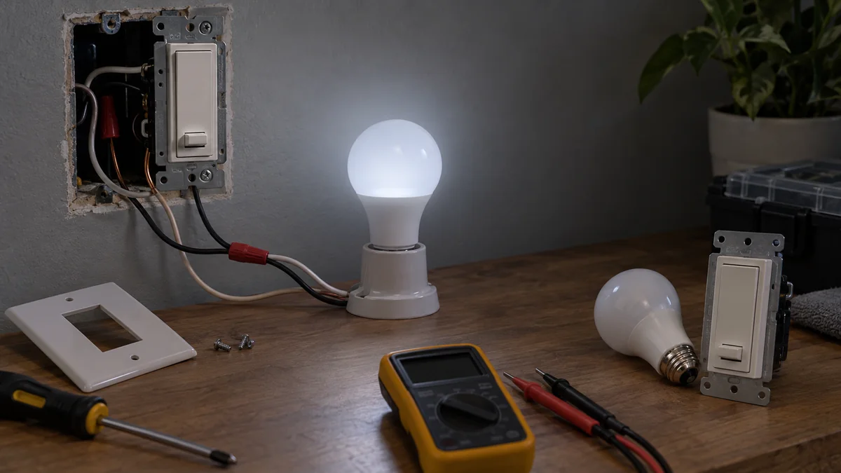 LED lights stay on when dimmer is off beside a bulb and dimmer model check