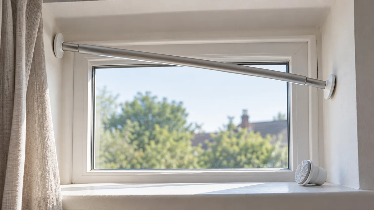 Tension curtain rod keeps falling test with clean end caps pressed against a dry window recess
