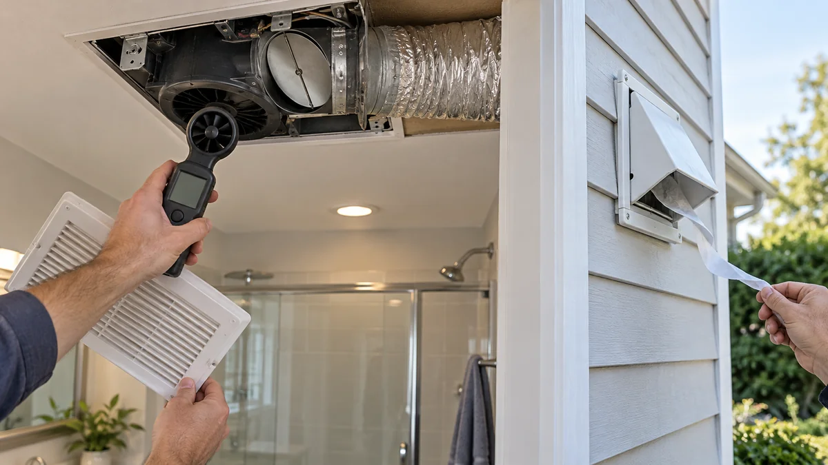 Bathroom fan damper not opening while airflow is checked at the grille and exterior vent