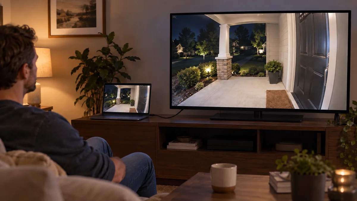 View Ring camera on TV without Alexa using a laptop connected to the television by HDMI